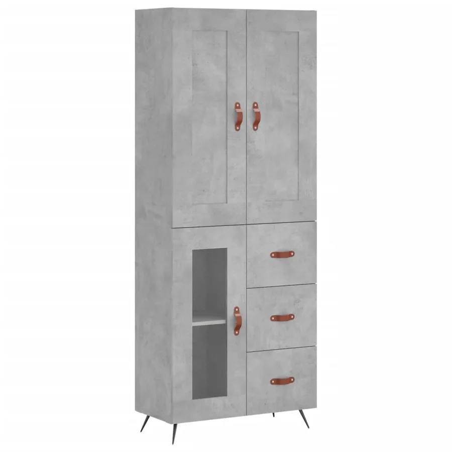 Buffet haut Gris béton 69,5x34x180 cm Bois d'ingénierie - 2