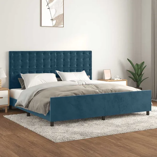 Cadre de lit sans matelas bleu foncé 200x200 cm velours
