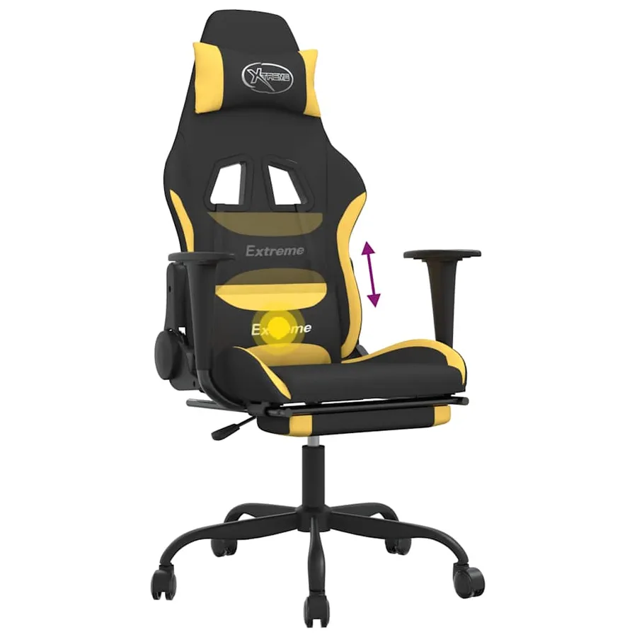 Chaise de jeu de massage avec repose-pied Noir et jaune Tissu - 12