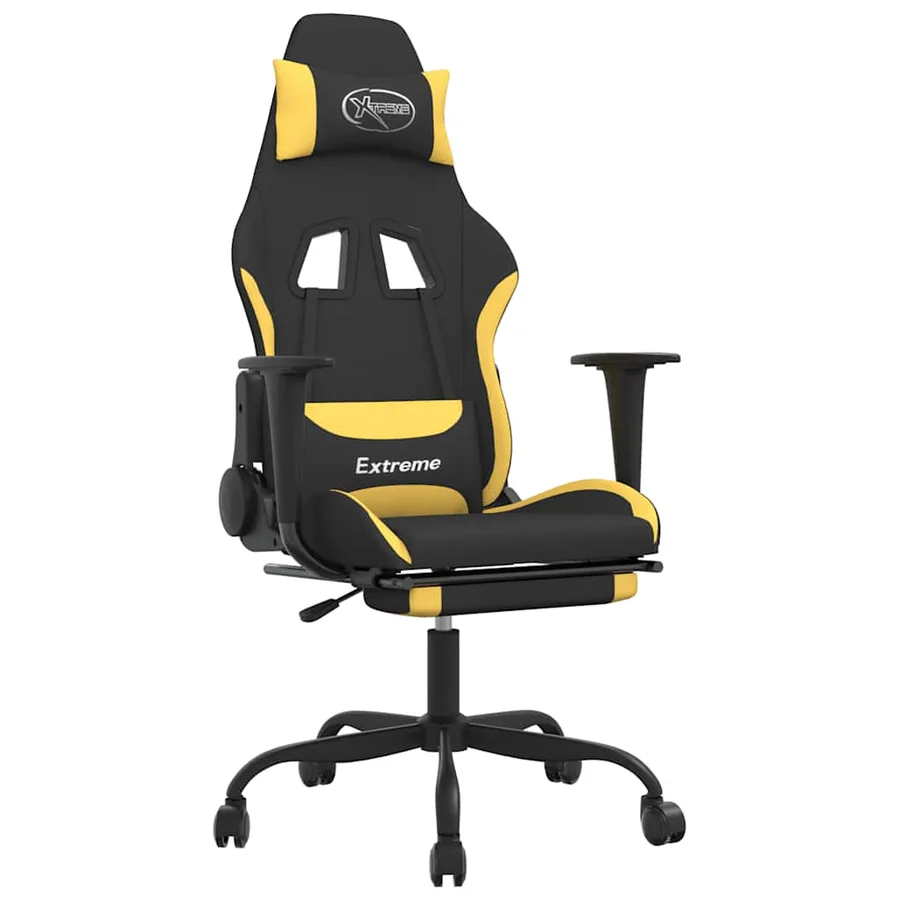 Chaise de jeu de massage avec repose-pied Noir et jaune Tissu - 2