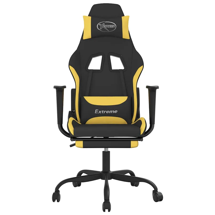 Chaise de jeu de massage avec repose-pied Noir et jaune Tissu - 3
