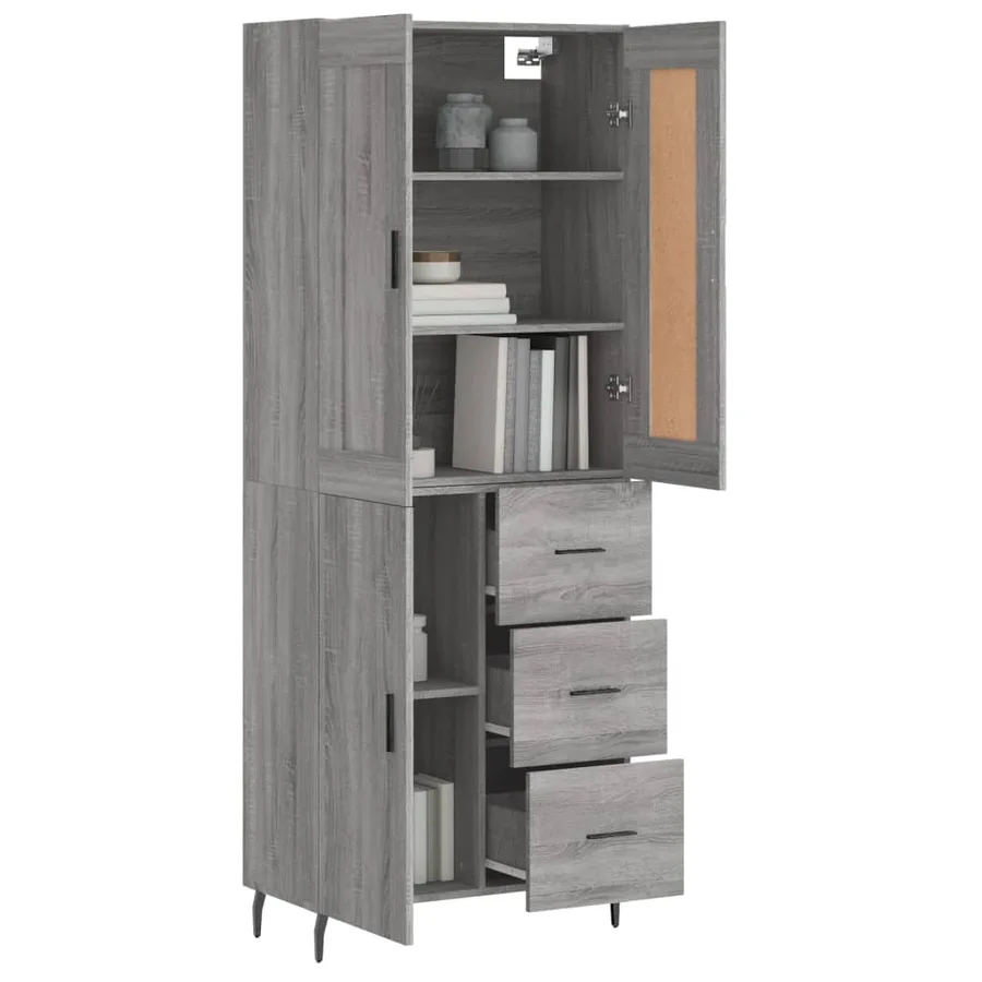Buffet haut Sonoma gris 69,5x34x180 cm Bois d'ingénierie - 3