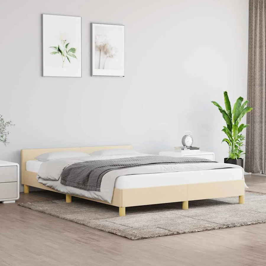 Cadre de lit sans matelas crème 140x200 cm tissu