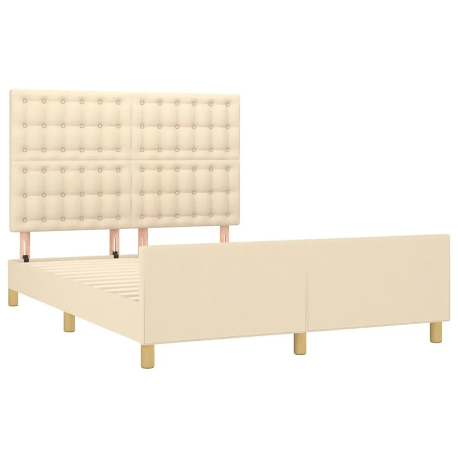 Cadre de lit sans matelas crème 140x200 cm tissu - 4