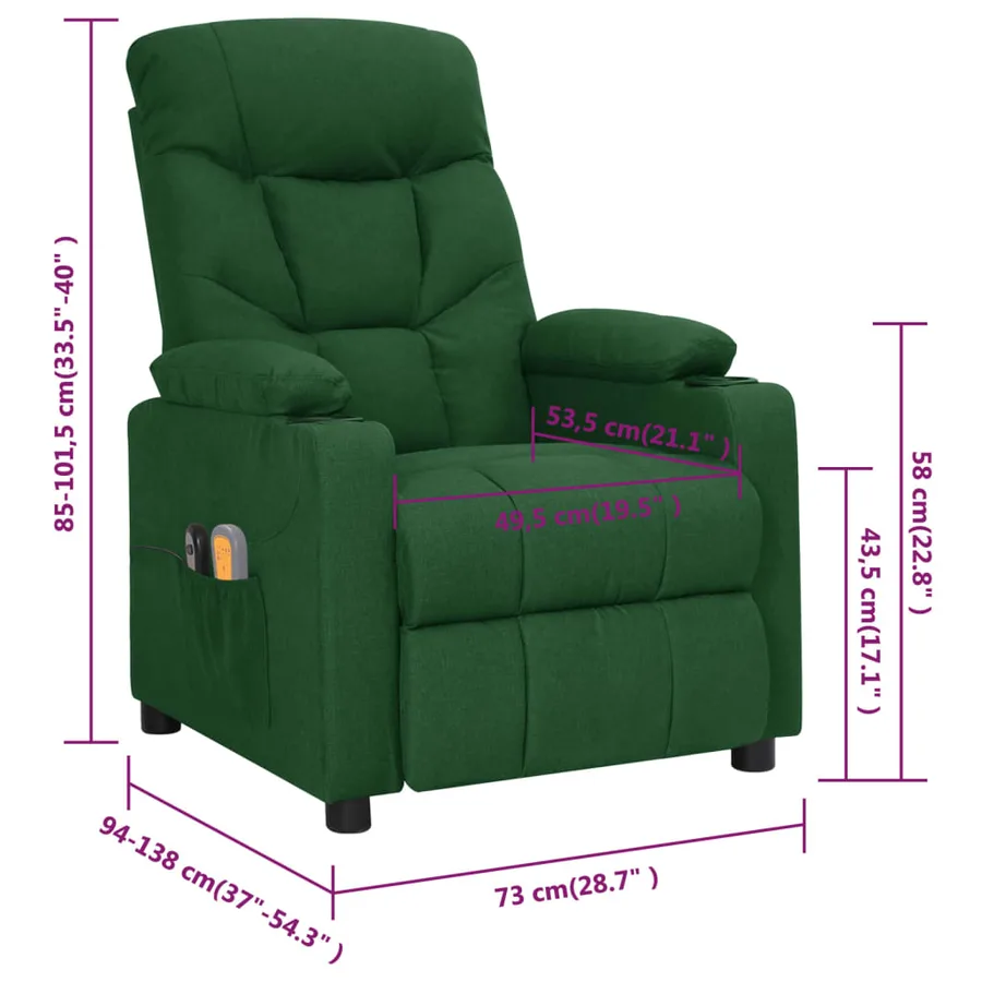 Fauteuil électrique de massage Vert foncé Tissu - 12