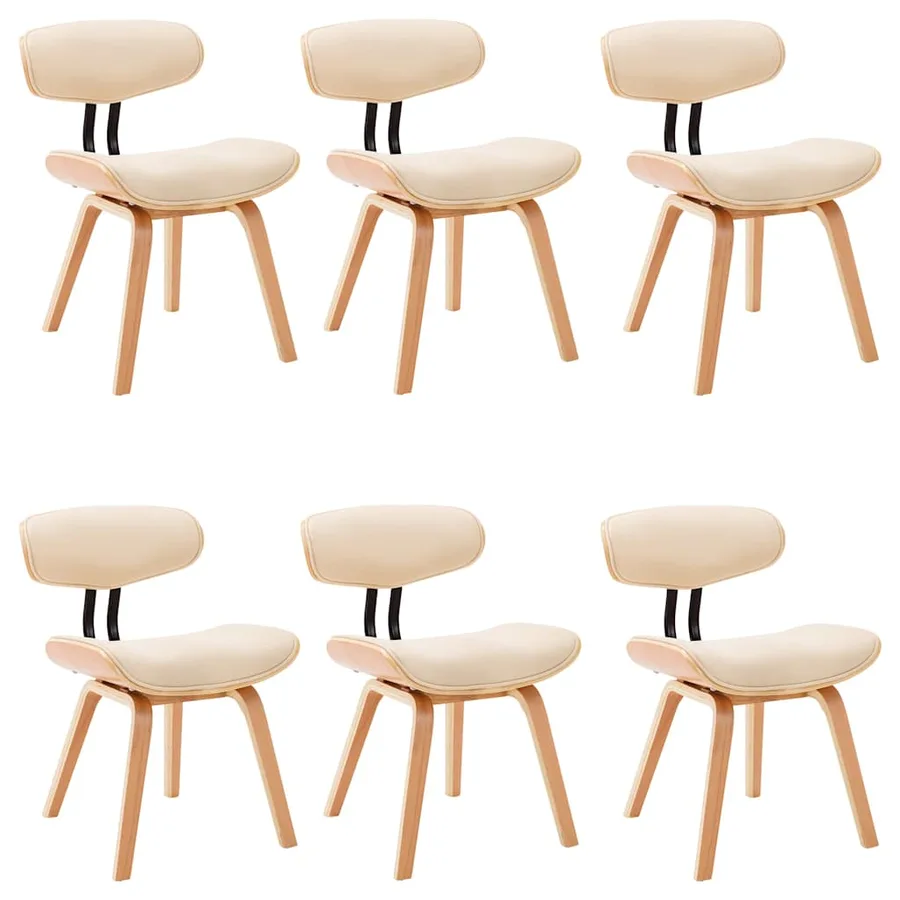 Chaises à manger lot de 6 crème bois courbé et similicuir - 2