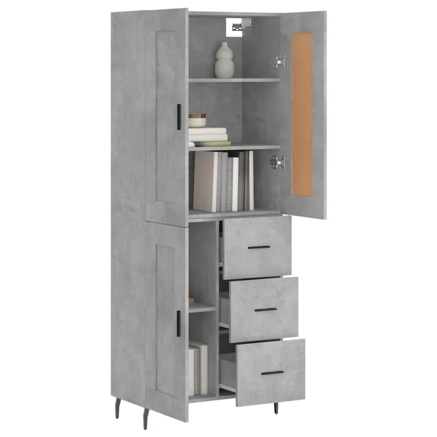 Buffet haut Gris béton 69,5x34x180 cm Bois d'ingénierie - 3