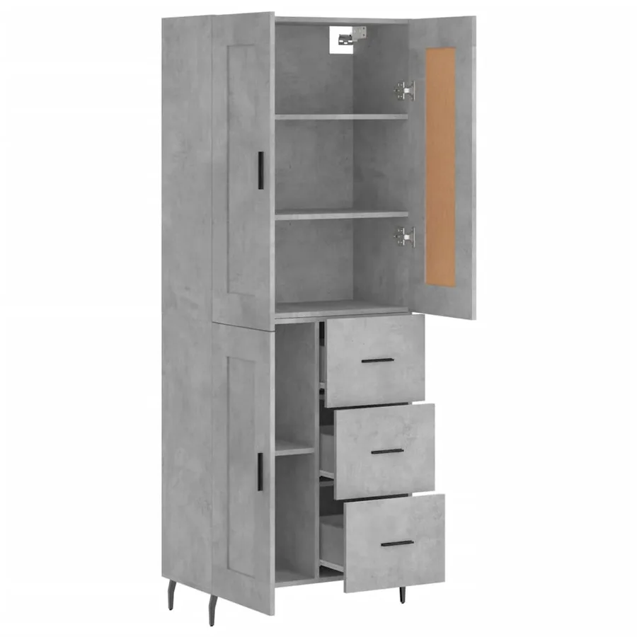 Buffet haut Gris béton 69,5x34x180 cm Bois d'ingénierie - 4