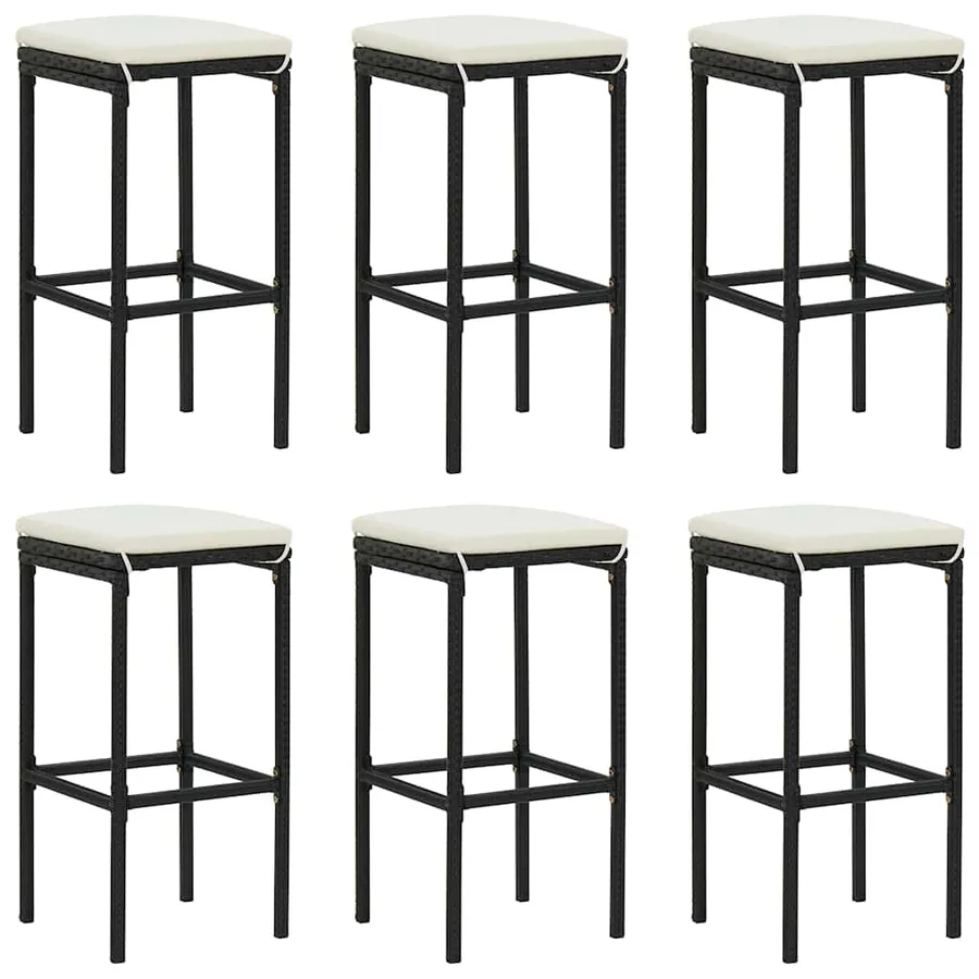 Ensemble de bar de jardin 7 pcs et coussins Résine tressée Noir - 3