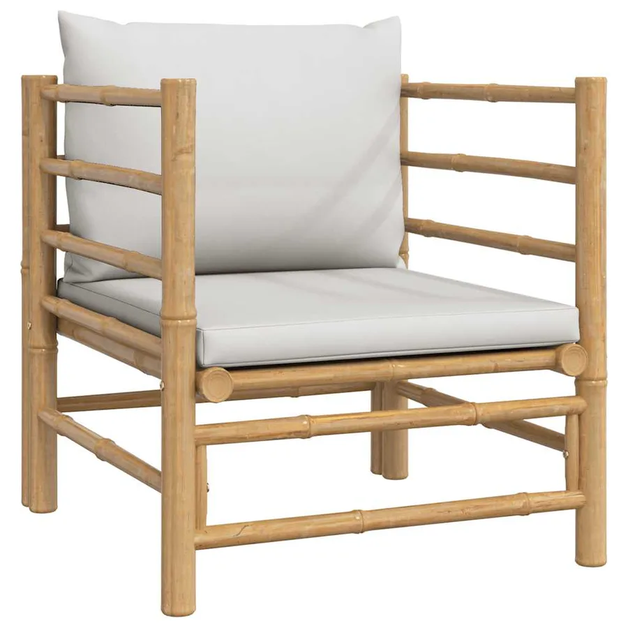 Canapé de jardin avec coussins gris clair bambou - 2