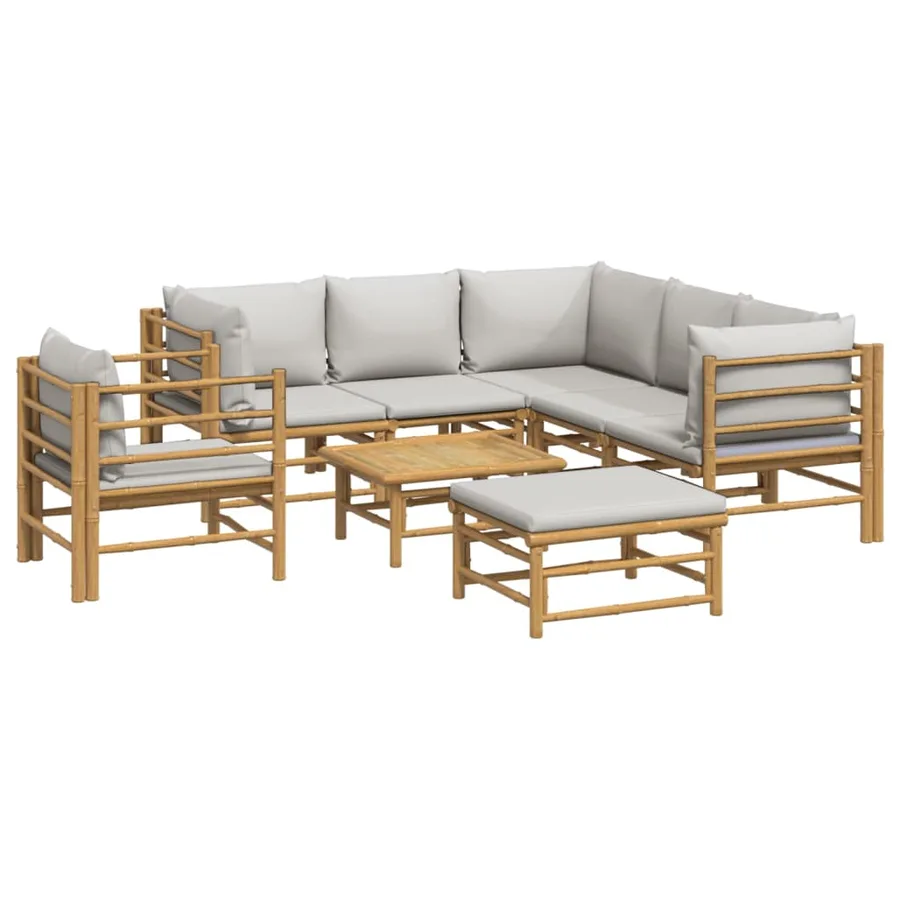 Salon de jardin 8 pcs avec coussins gris clair bambou - 3