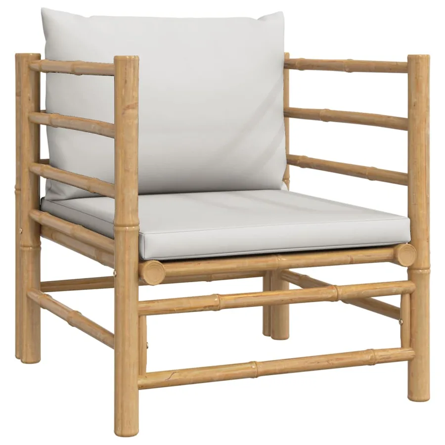 Salon de jardin 8 pcs avec coussins gris clair bambou - 7