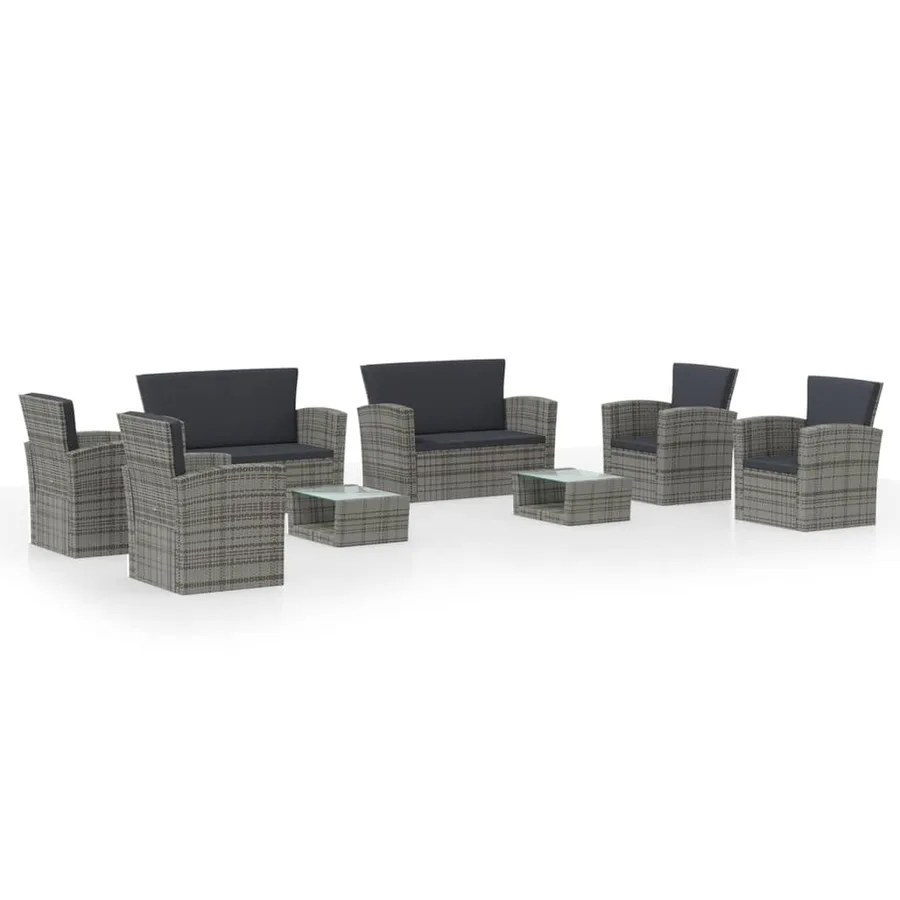 Salon de jardin 8 pcs avec coussins résine tressée gris - 2