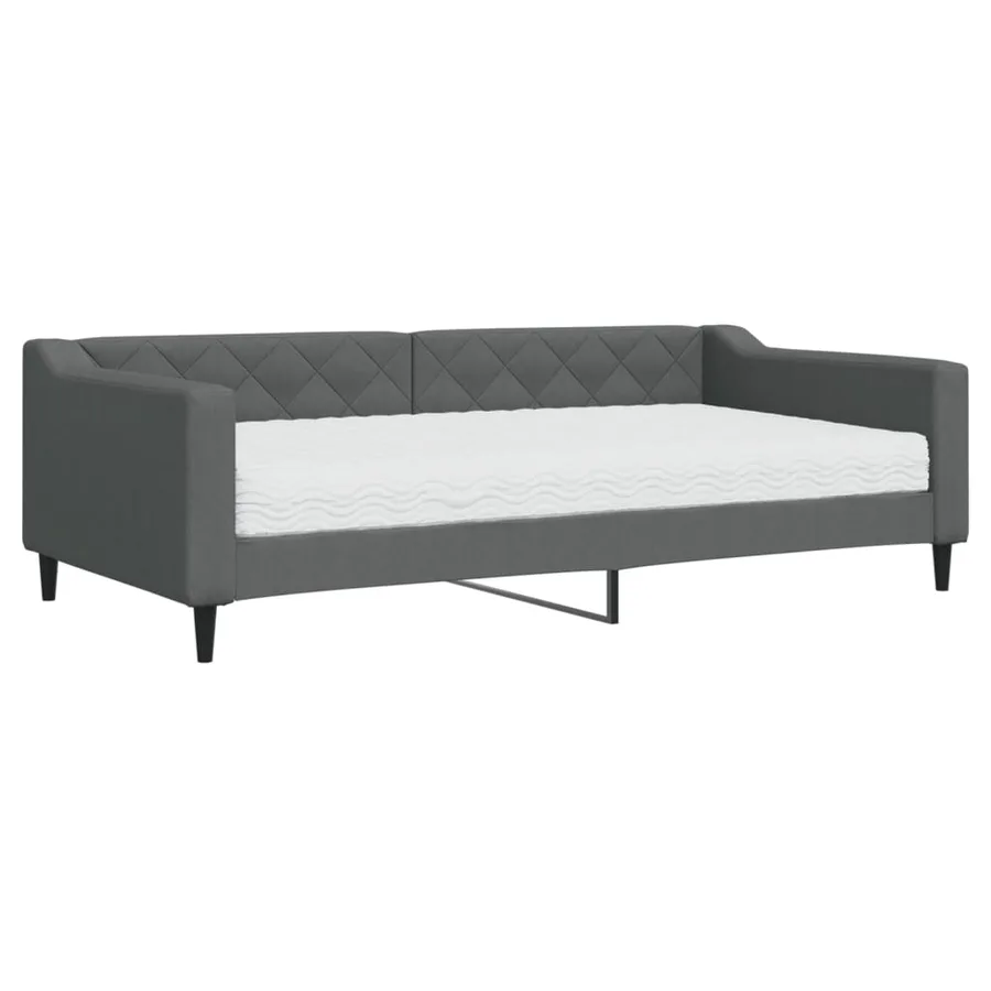 Lit de jour avec matelas gris foncé 100x200 cm tissu - 2