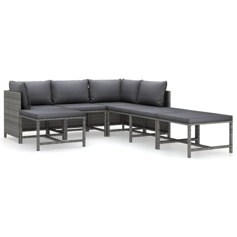 Salon de jardin 7 pcs avec coussins Résine tressée Gris - 2