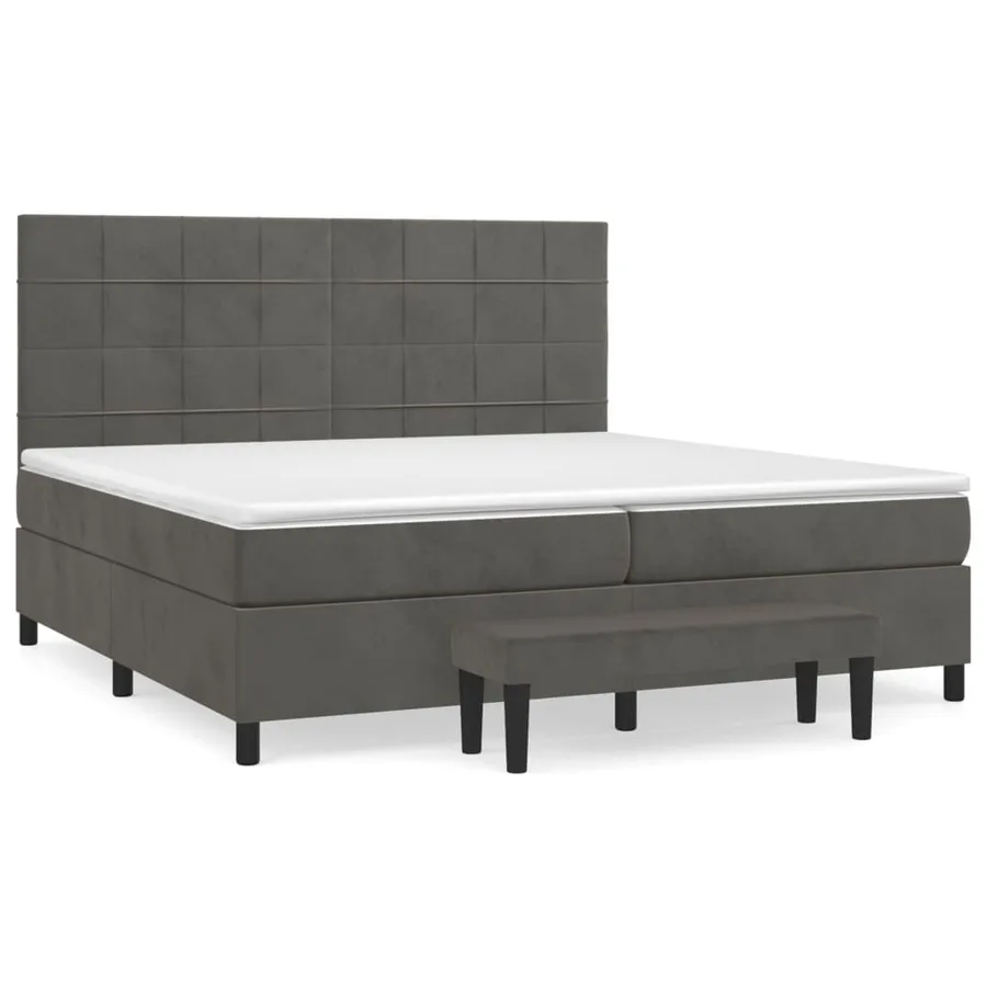 Sommier à lattes de lit et matelas Gris foncé 200x200cm Velours - 2