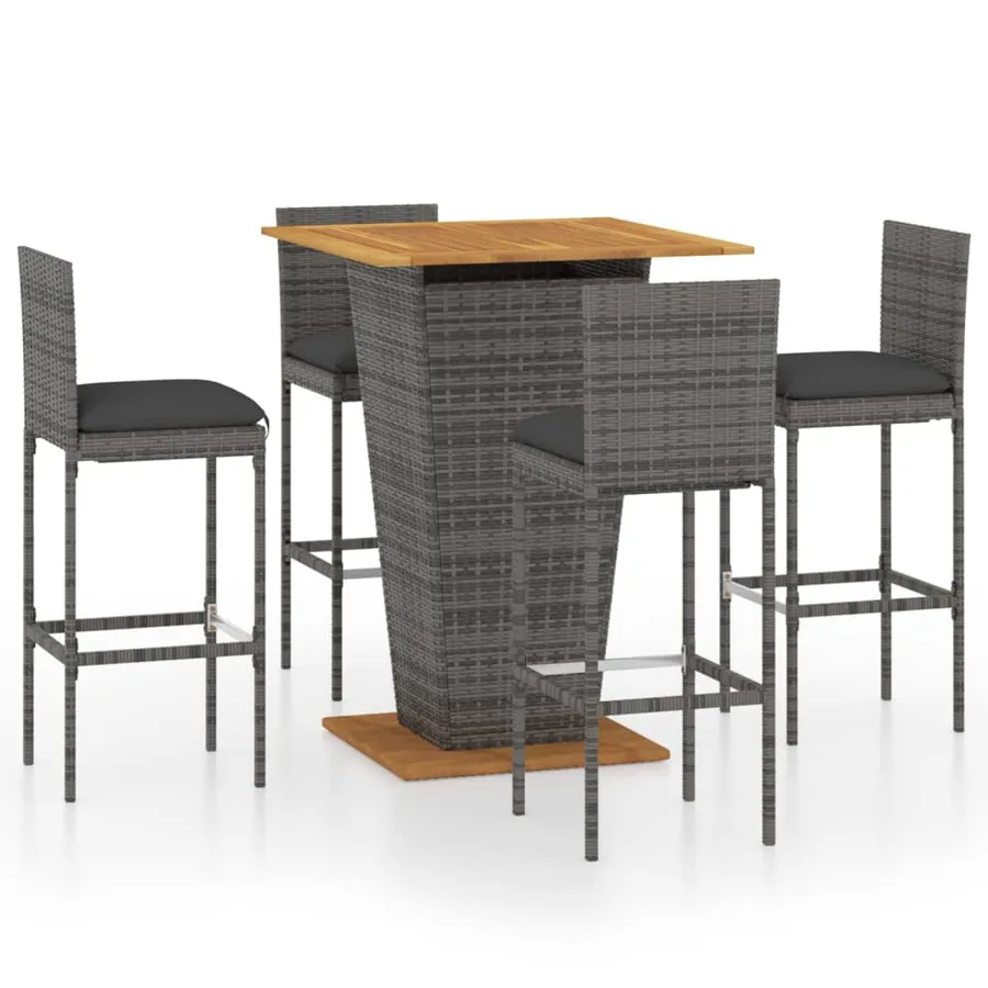 Ensemble de bar de jardin 5 pcs et coussins Résine tressée Gris - 2