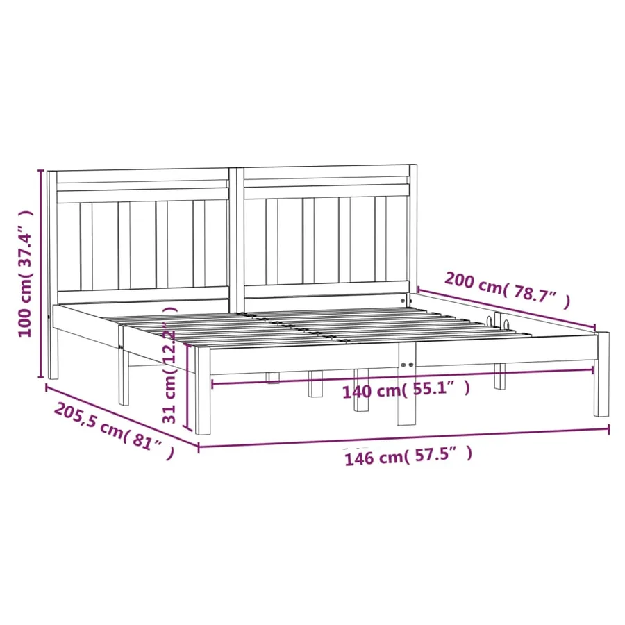 Cadre de lit sans matelas blanc bois massif 140x200 cm - 9