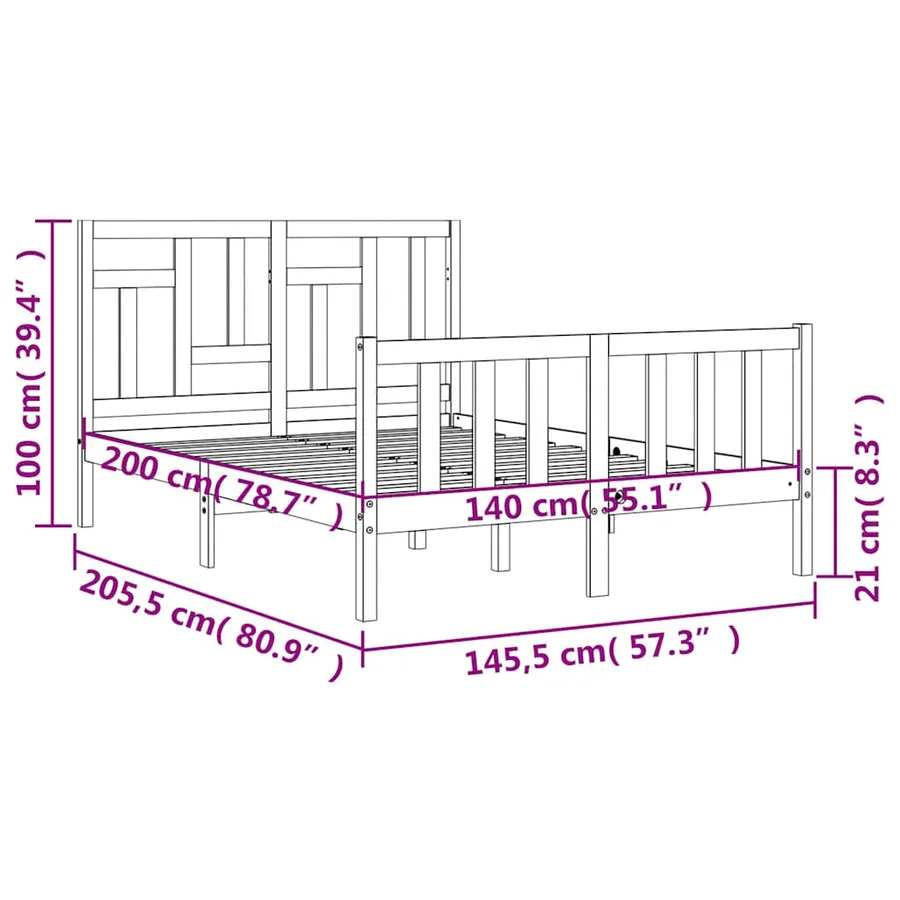 Cadre de lit sans matelas 140x200 cm bois massif de pin - 12