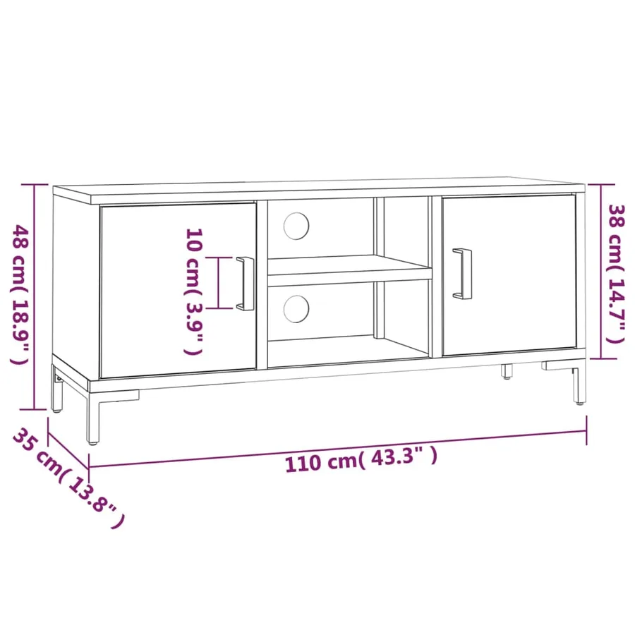 Meuble TV Marron 110x35x48 cm Bois de pin massif - 8