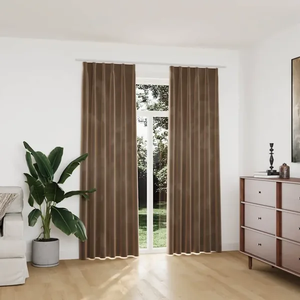 Rideaux occultants avec crochets 2 pcs Velours Beige 140x225 cm