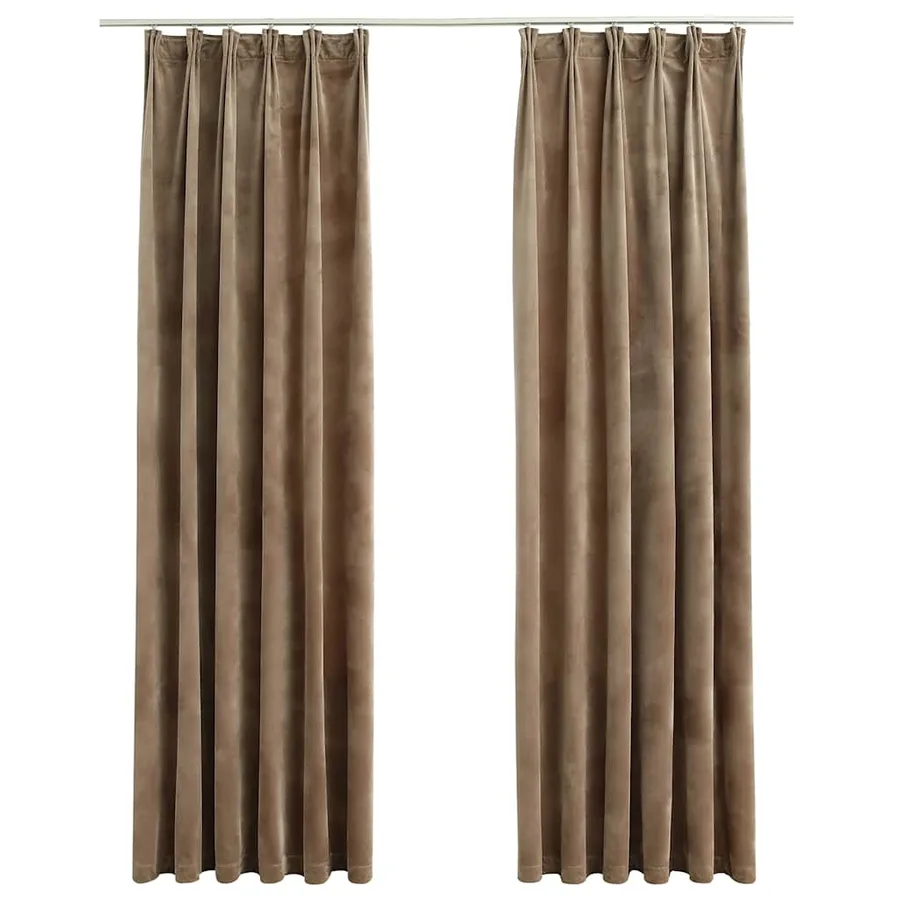 Rideaux occultants avec crochets 2 pcs Velours Beige 140x225 cm - 2
