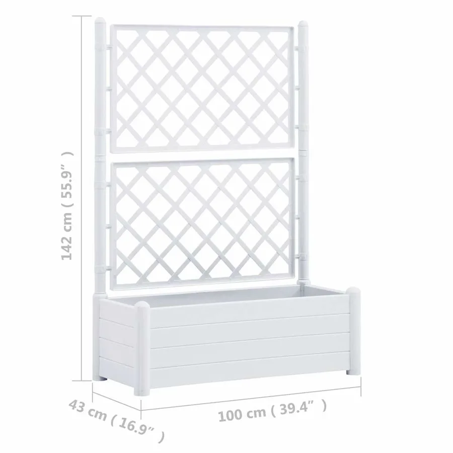Jardinière avec treillis 100x43x142 cm PP Blanc - 8