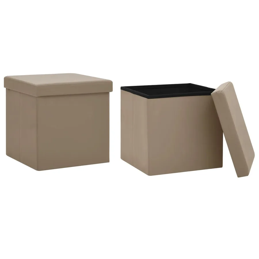 Tabourets de rangement pliables lot de 2 cappuccino PVC - 2