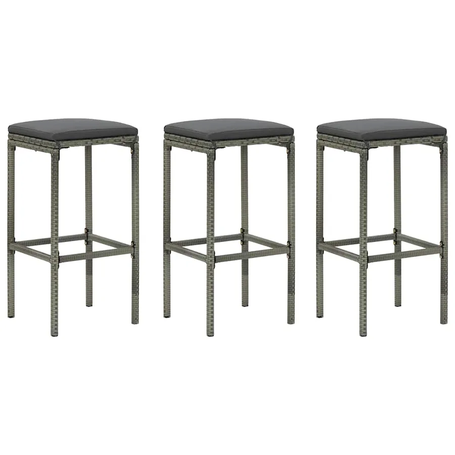 Ensemble de bar de jardin 4 pcs et coussins Résine tressée Gris - 7