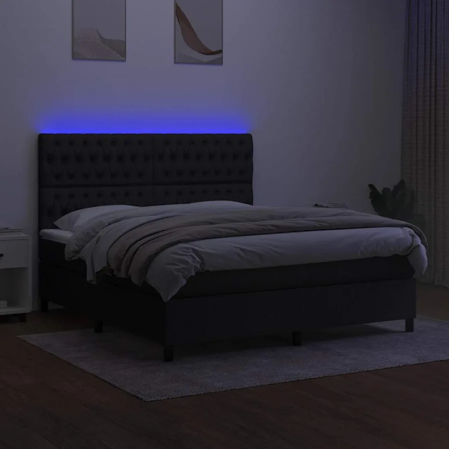 Sommier à lattes de lit et matelas et LED Noir 160x200 cm Tissu - 4