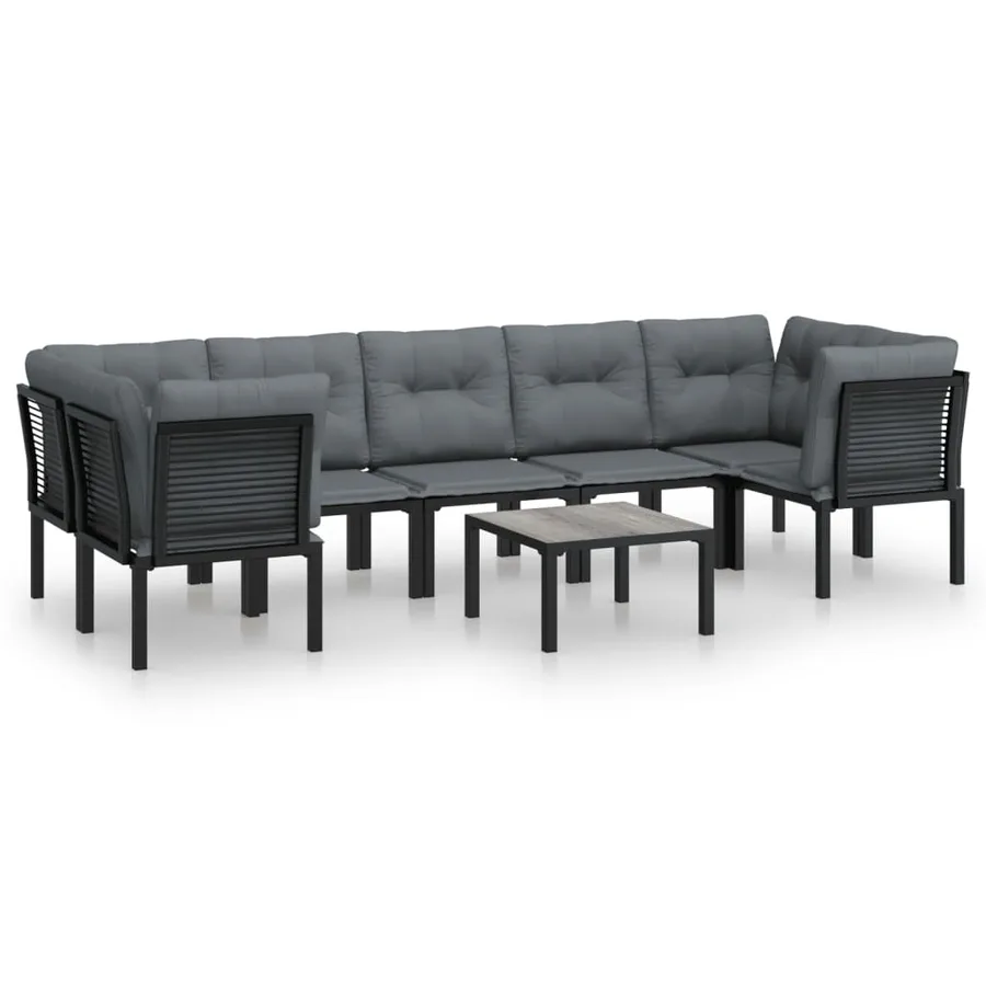 Salon de jardin 8 pcs noir et gris résine tressée - 2