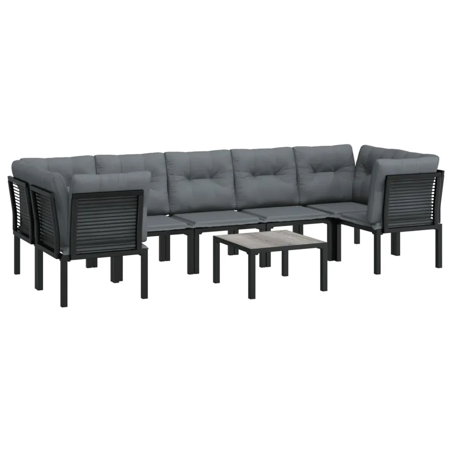 Salon de jardin 8 pcs noir et gris résine tressée - 3