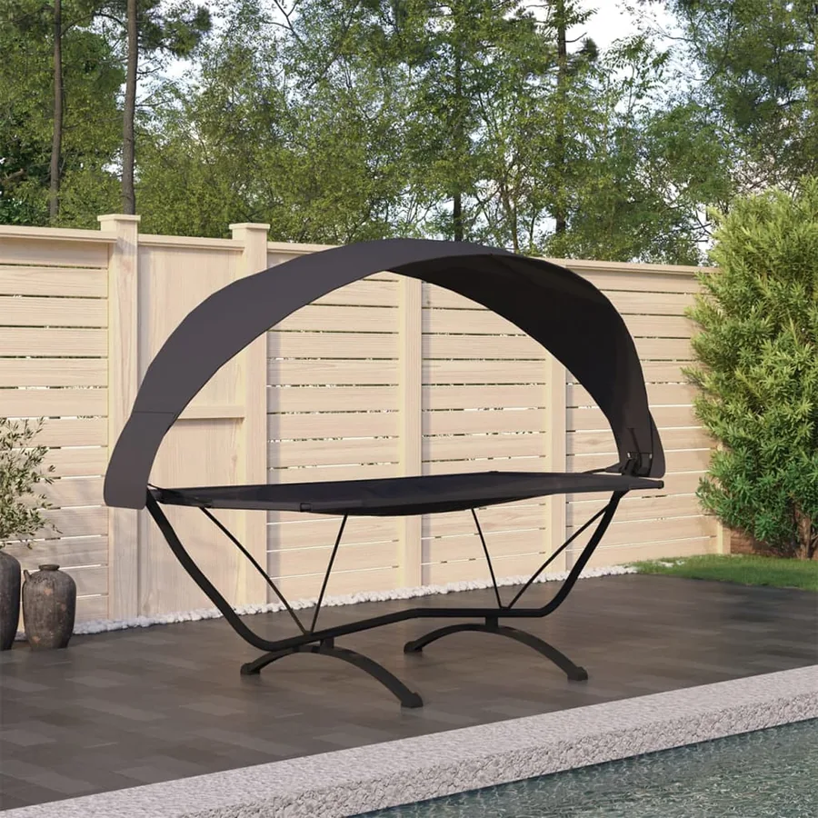 Lit de repos d'extérieur avec auvent Noir Acier et tissu Oxford