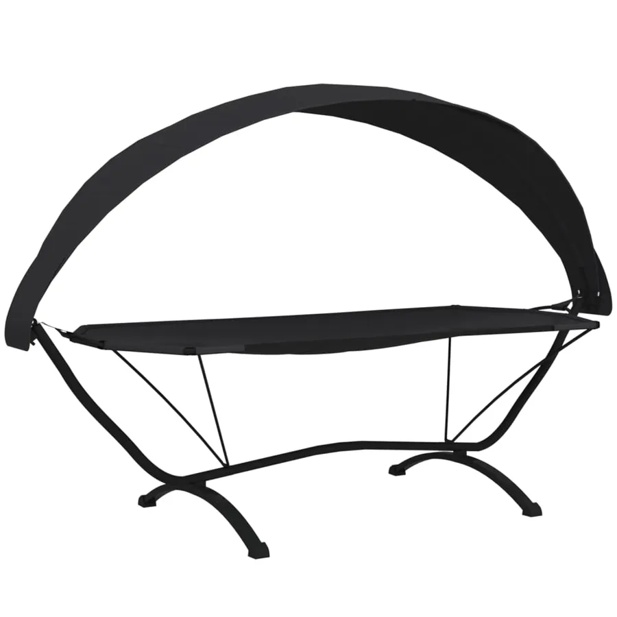 Lit de repos d'extérieur avec auvent Noir Acier et tissu Oxford - 2