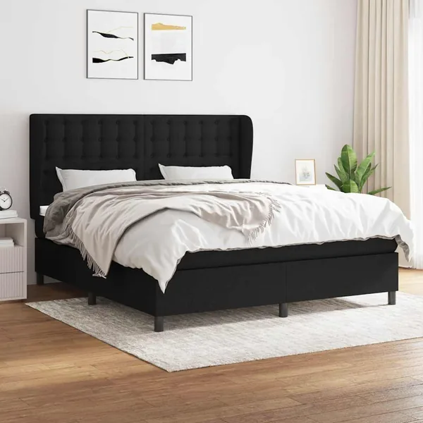 Sommier à lattes de lit avec matelas Noir 180x200 cm Tissu