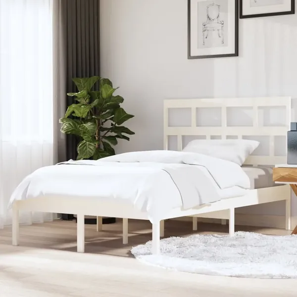 Cadre de lit sans matelas blanc bois massif 140x200 cm