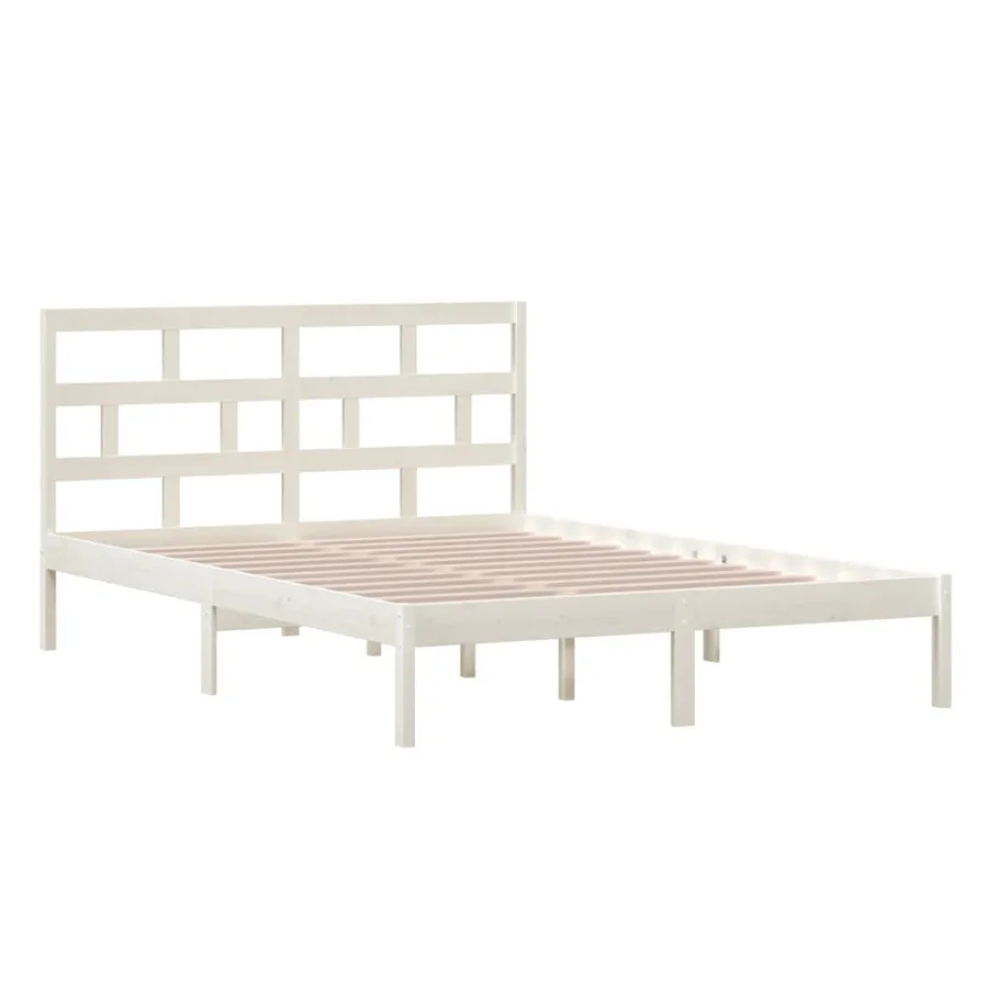 Cadre de lit sans matelas blanc bois massif 140x200 cm - 3