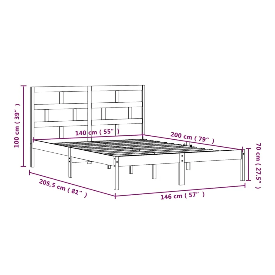 Cadre de lit sans matelas blanc bois massif 140x200 cm - 9