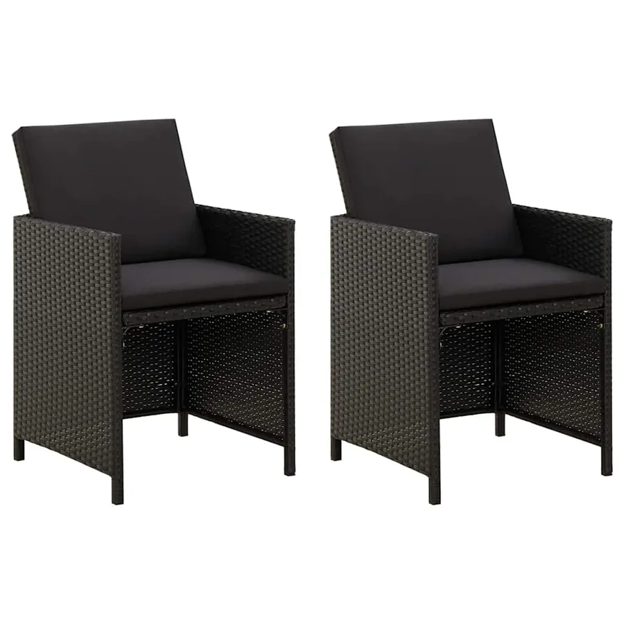 Chaises de jardin lot de 2 avec coussins Résine tressée Noir