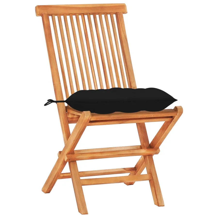 Ensemble de bistro 3 pcs avec coussins noir Bois de teck massif - 11