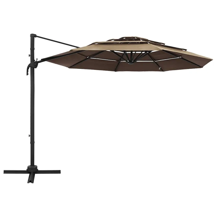 Parasol de jardin à 4 niveaux avec mât en aluminium taupe 3x3 m - 2