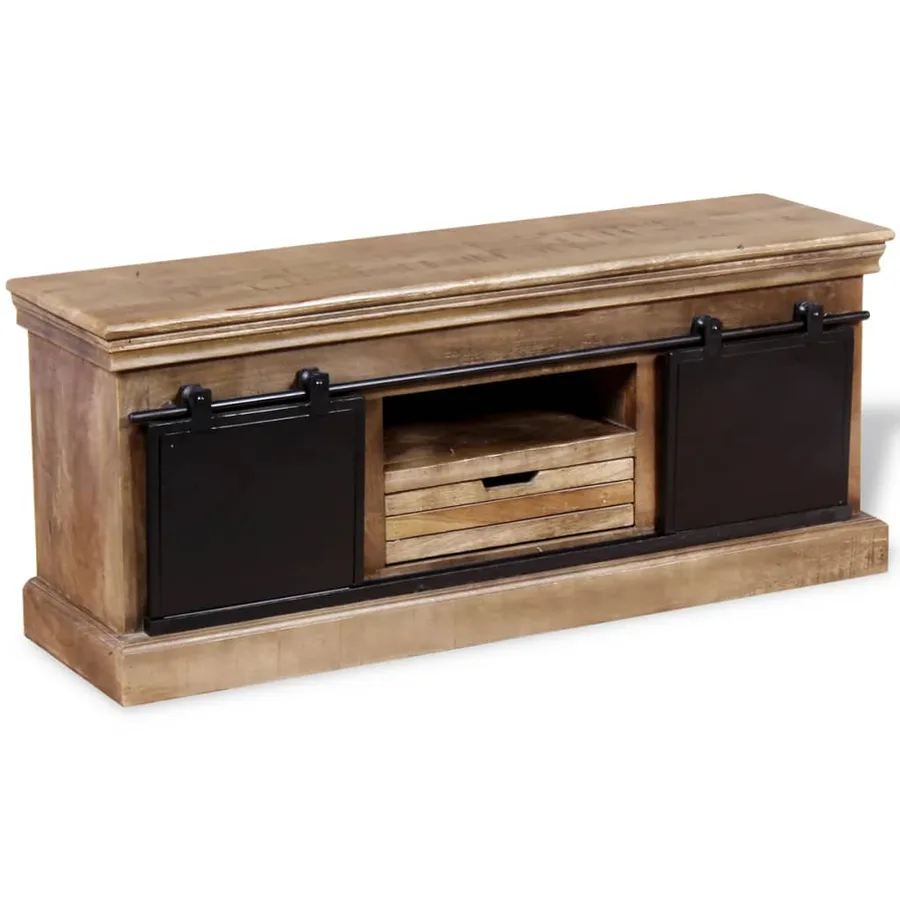 Meuble TV avec 2 portes coulissantes Bois de manguier massif - 4