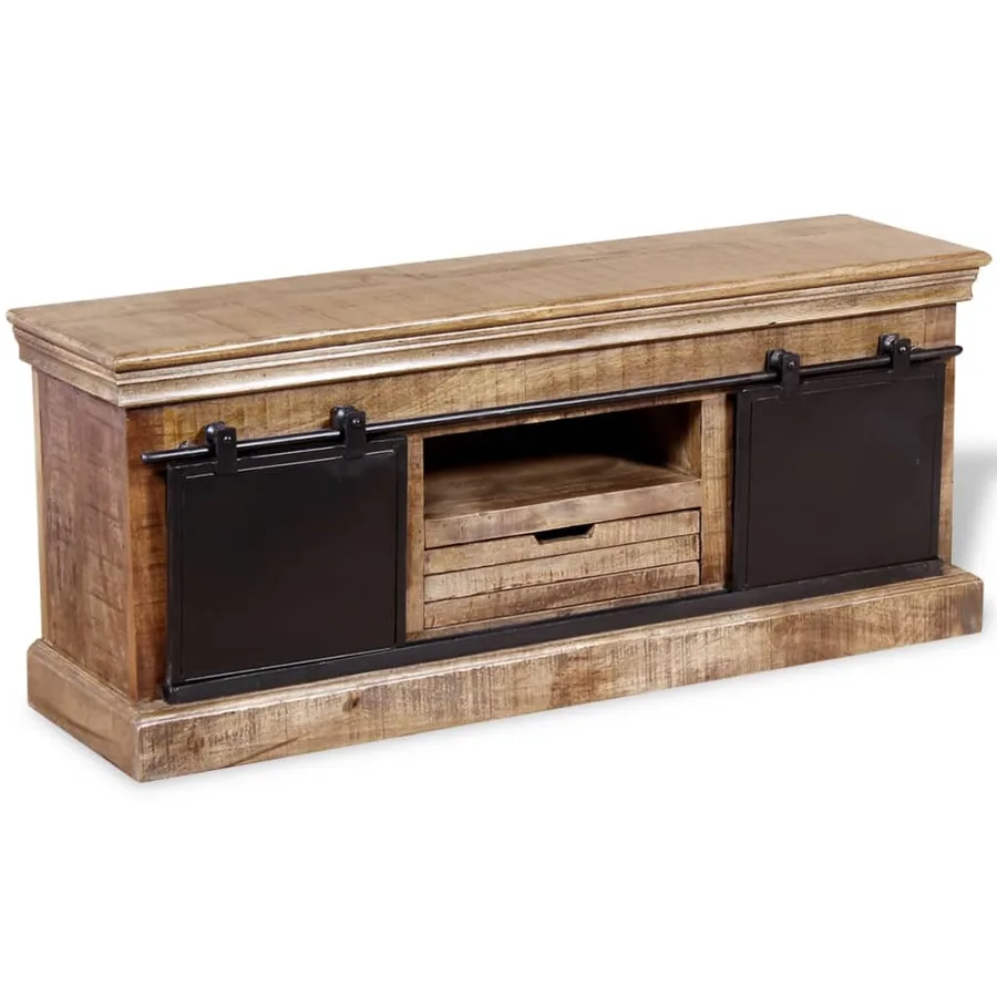 Meuble TV avec 2 portes coulissantes Bois de manguier massif - 6