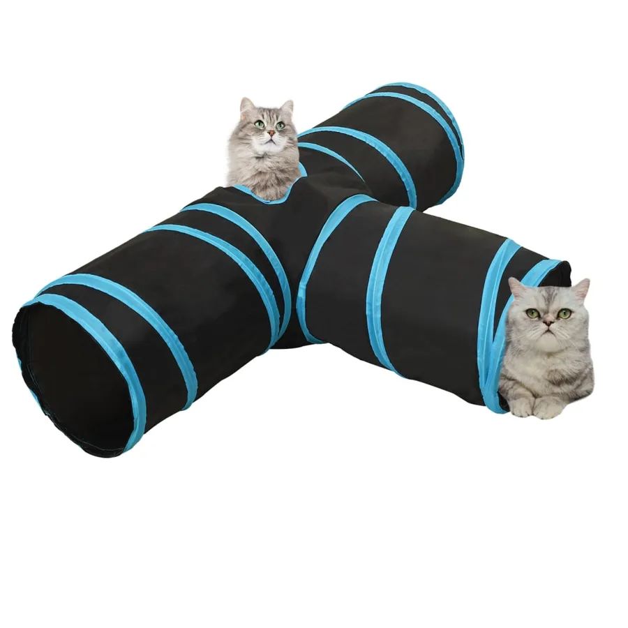 Tunnel pour chats à 3 voies Noir et bleu 90 cm Polyester - 2