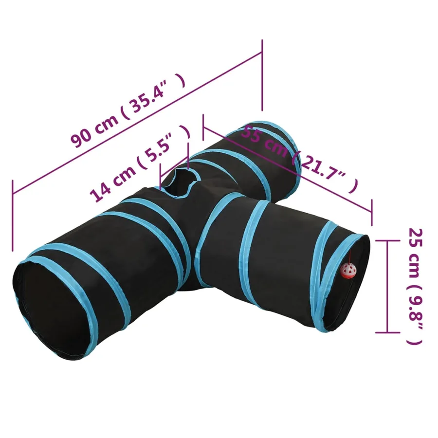 Tunnel pour chats à 3 voies Noir et bleu 90 cm Polyester - 8