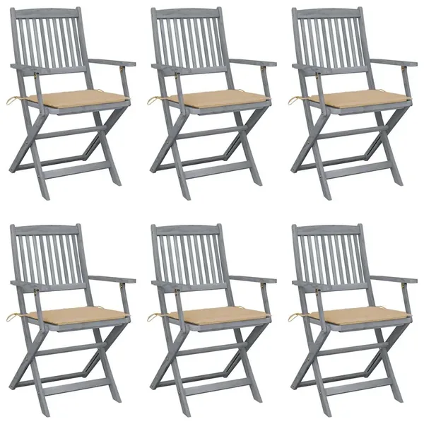 Chaises pliables d'extérieur lot de 6 et coussins Bois d'acacia