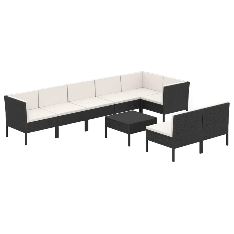 Salon de jardin 9 pcs avec coussins Résine tressée Noir - 2