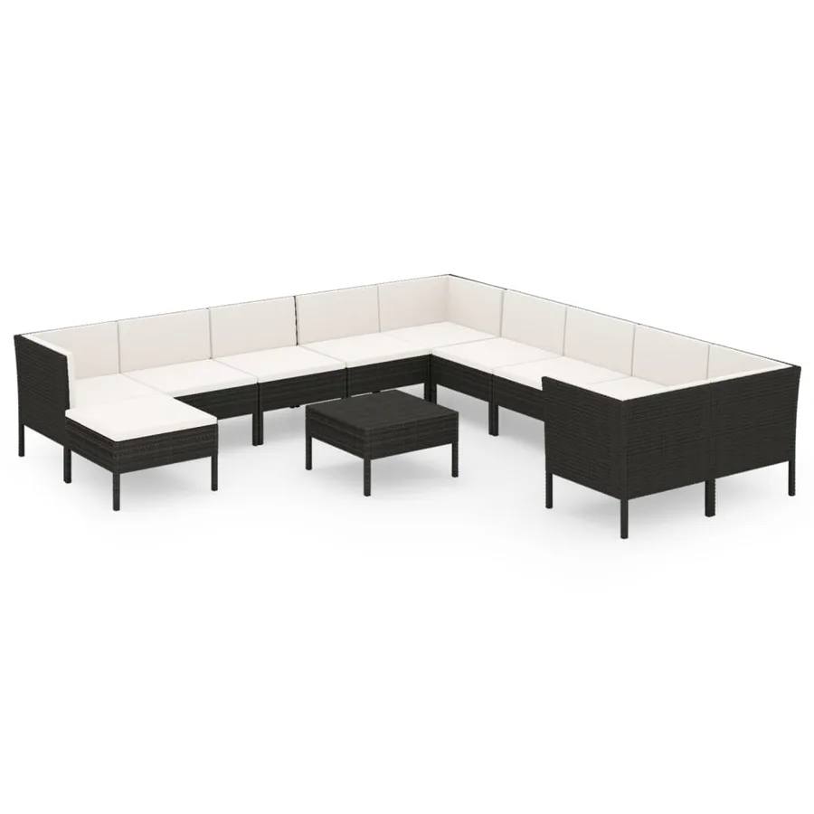 Salon de jardin 12 pcs avec coussins résine tressée noir - 2