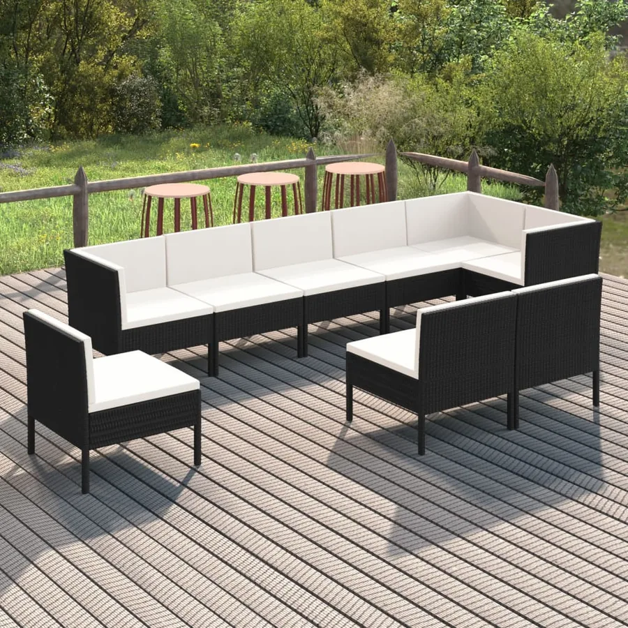 Salon de jardin 9 pcs avec coussins Résine tressée Noir