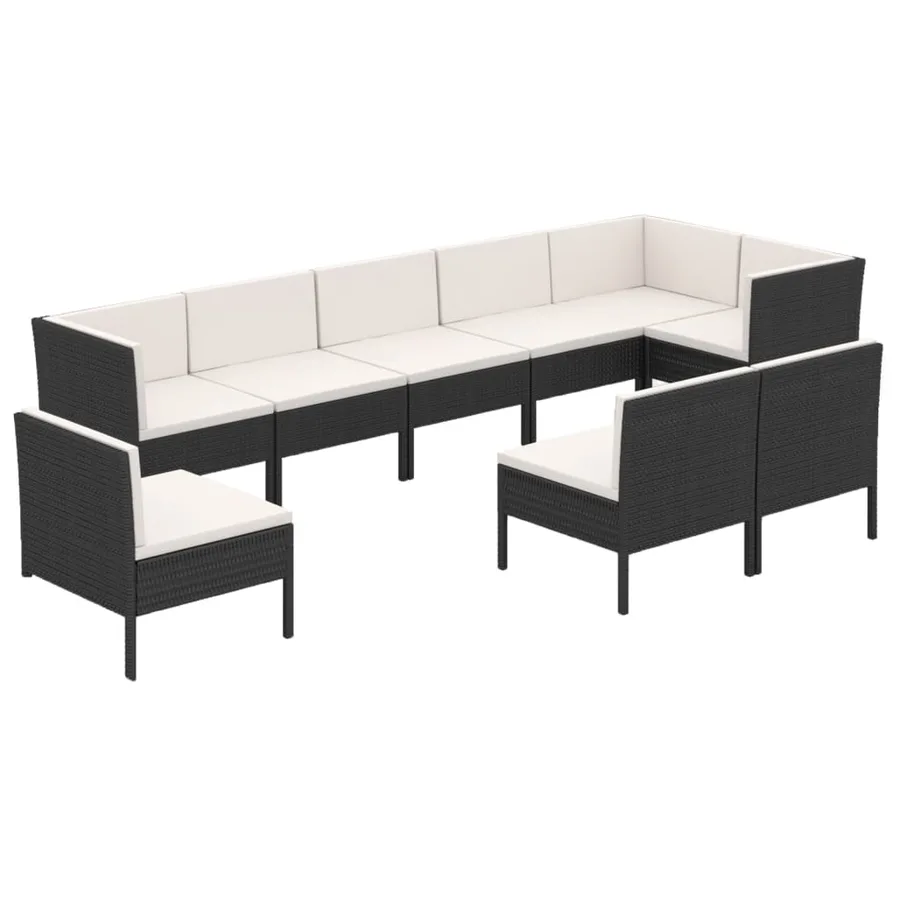 Salon de jardin 9 pcs avec coussins Résine tressée Noir - 2
